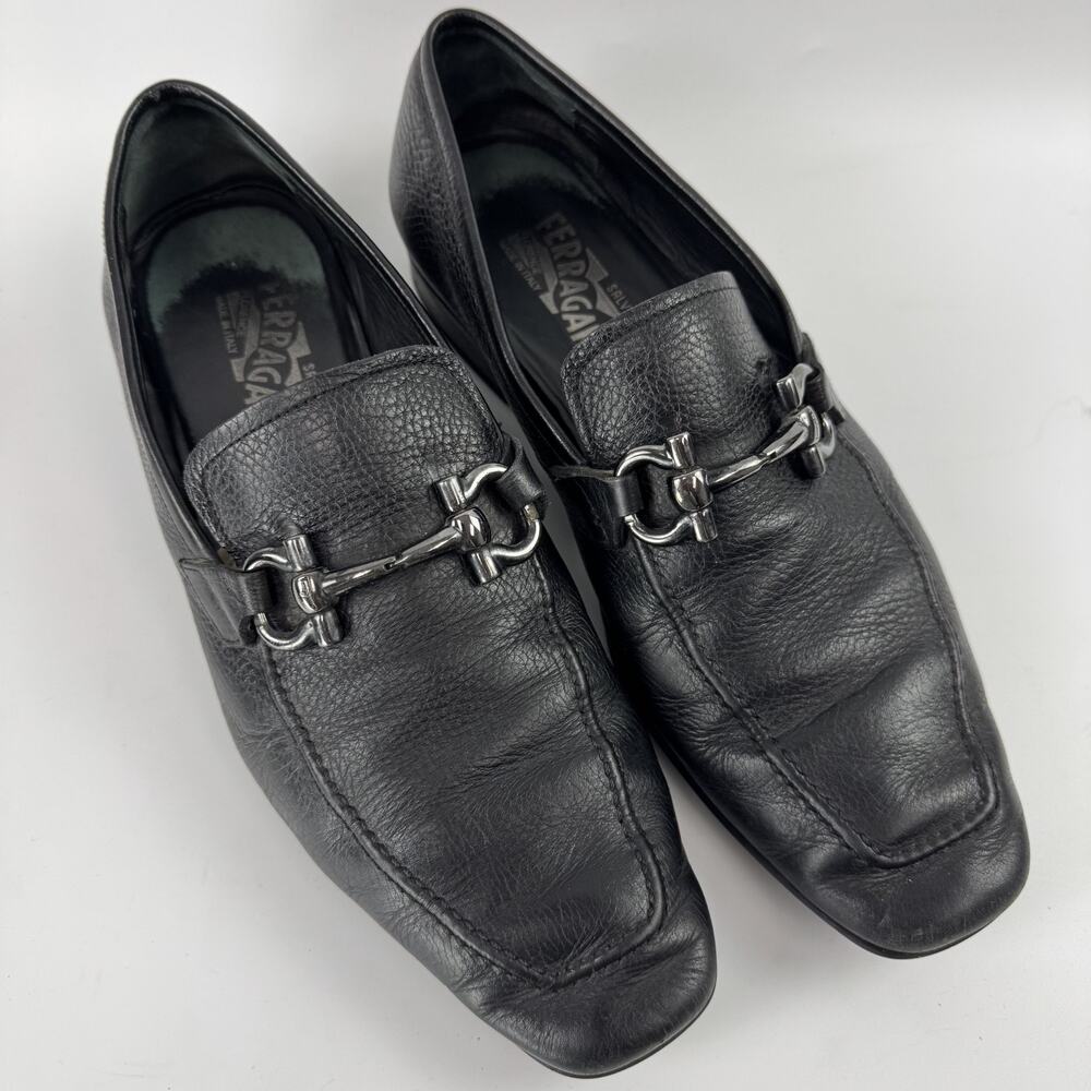 Salvatore E Ferragamo Black Horse Bit Loafer Dress Shoes Vibram Mens 10